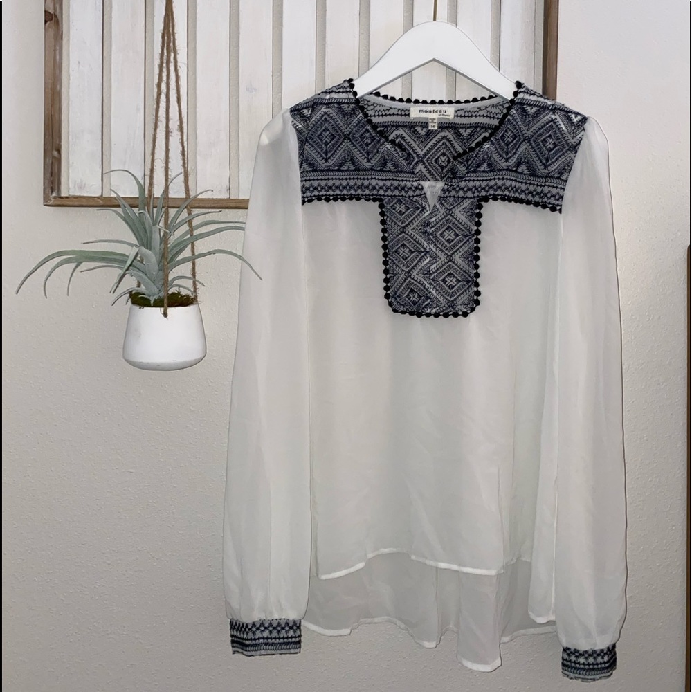 Monteau Black and white sheer dress top